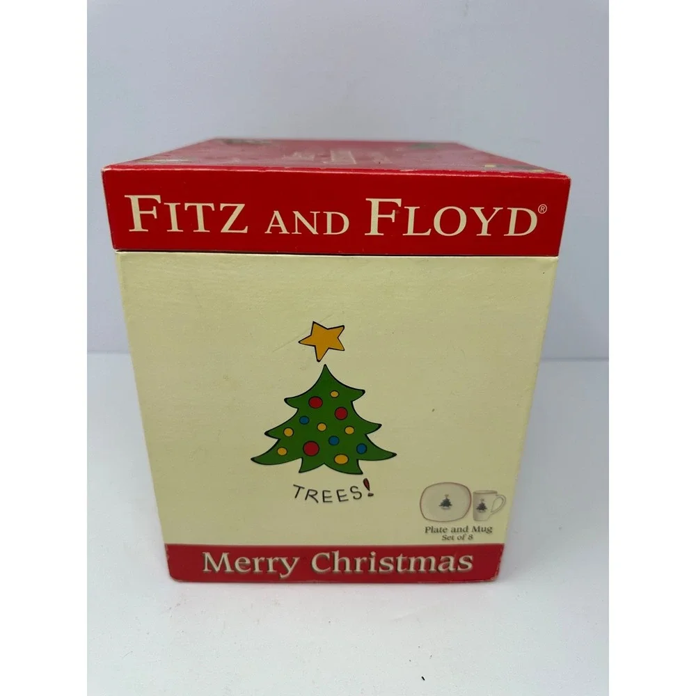 Fitz and Floyd Gift Set, Merry Christmas, 8 Piece (4 Mugs, 4 Plates) 2006